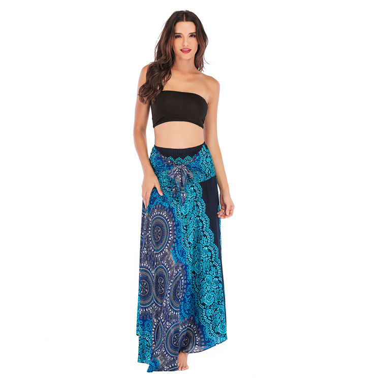 2021 High quality Summer Bohemia Beach Skirts For Women Long Hippie Flowers Elastic Empire Waist Halter Skirt