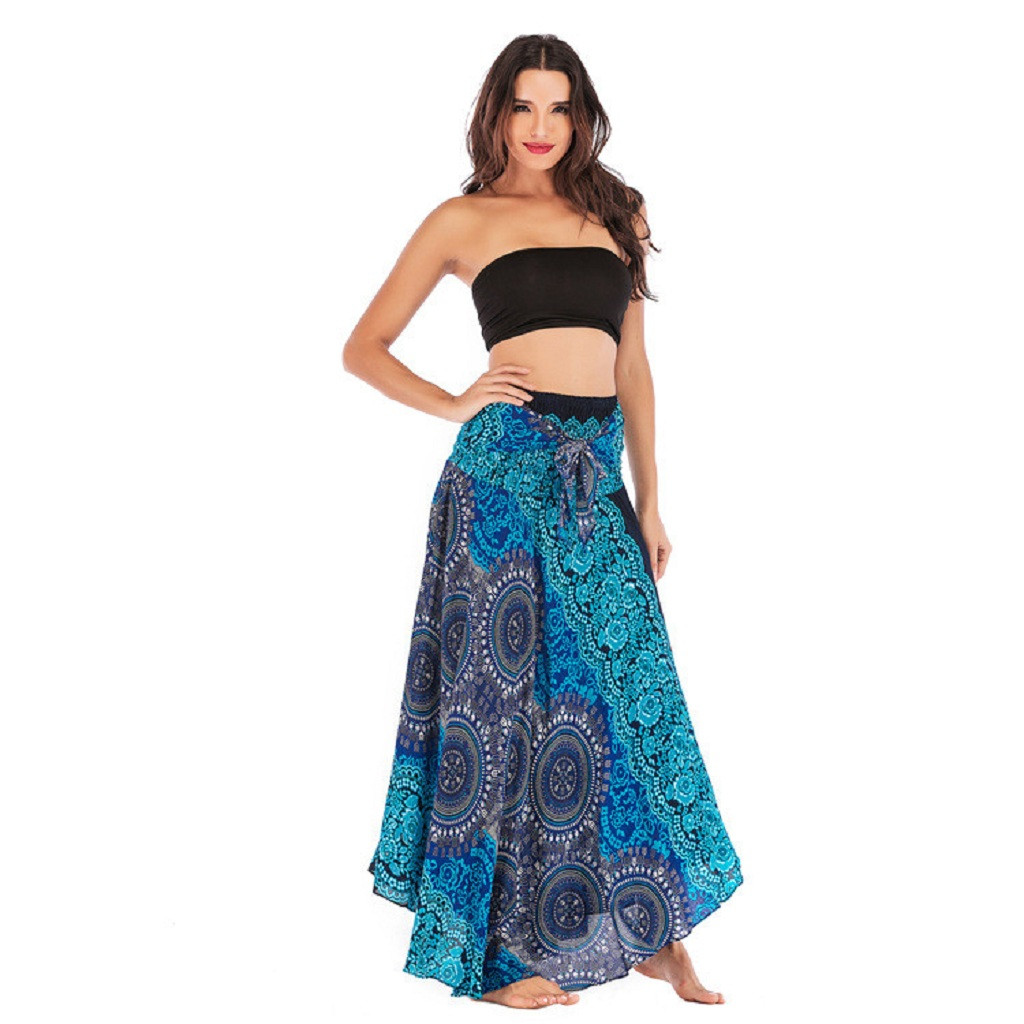 2021 High quality Summer Bohemia Beach Skirts For Women Long Hippie Flowers Elastic Empire Waist Halter Skirt