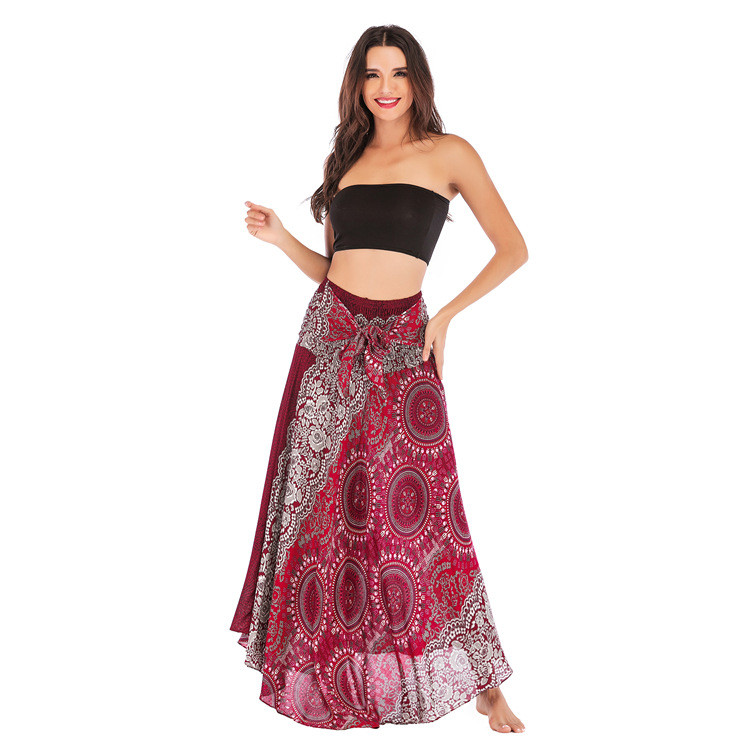 2021 High quality Summer Bohemia Beach Skirts For Women Long Hippie Flowers Elastic Empire Waist Halter Skirt