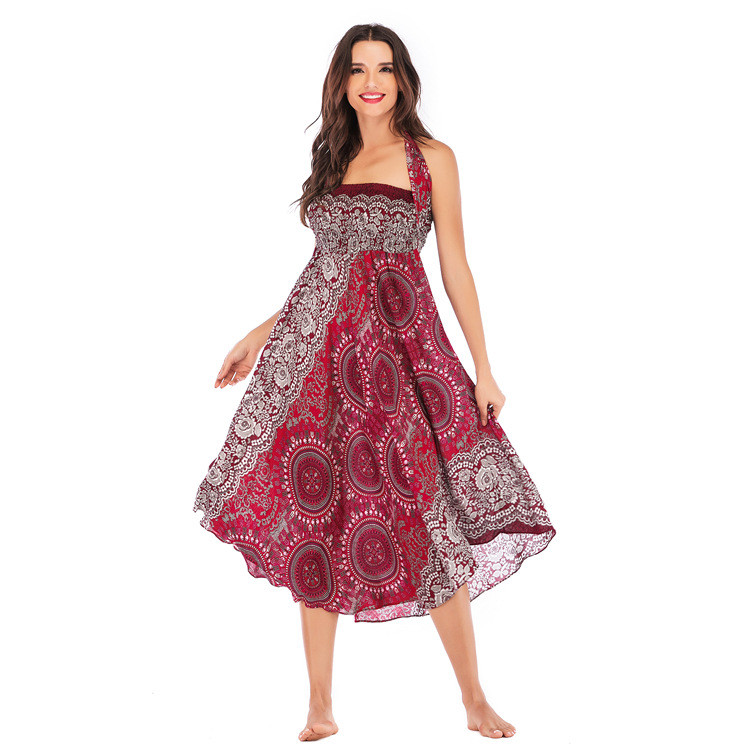 2021 High quality Summer Bohemia Beach Skirts For Women Long Hippie Flowers Elastic Empire Waist Halter Skirt