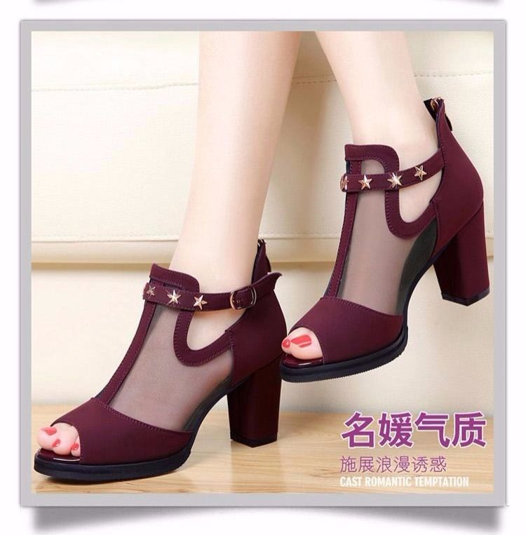 Women's Shoes Heels Sandals New Fashion Korean Fish Mouth Sandals Thick Heel Mesh Women Shoes Large Size ladies fashion girls comfortable sliding Usually one size larger / high heels sandals