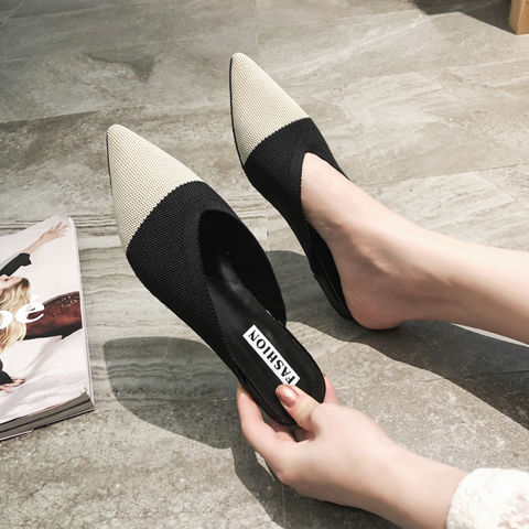 Women's shoes Baotou lazy slippers women's outer wear pointed toe non-slip breathable semi slippers