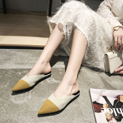 Women's shoes Baotou lazy slippers women's outer wear pointed toe non-slip breathable semi slippers