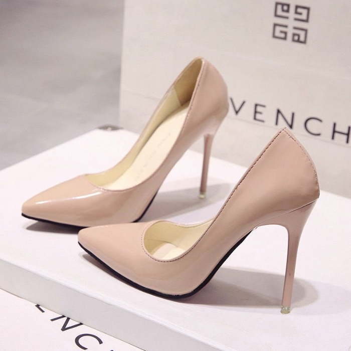 Women's Shoes > Heels High heels women's thin heels 2022 new black pointed middle heel shallow mouth sexy patent leather women's versatile single shoes