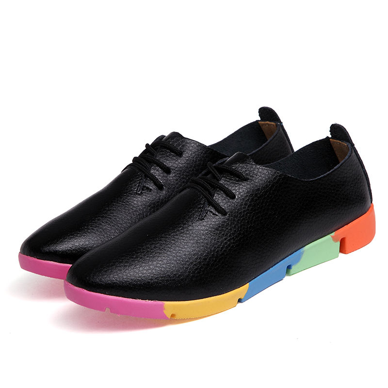 Flat lace-up women's singles flat-heel soft-soled non-slip casual leather shoes Peas shoes plus size
