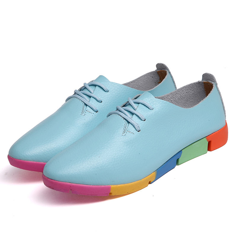 Flat lace-up women's singles flat-heel soft-soled non-slip casual leather shoes Peas shoes plus size
