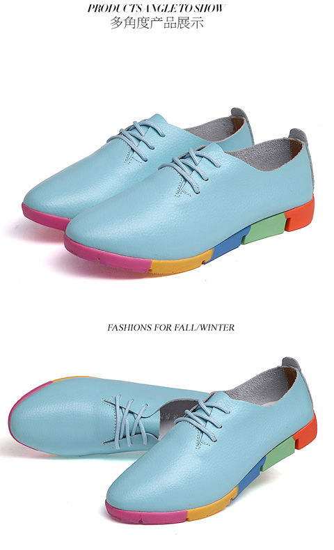 Flat lace-up women's singles flat-heel soft-soled non-slip casual leather shoes Peas shoes plus size