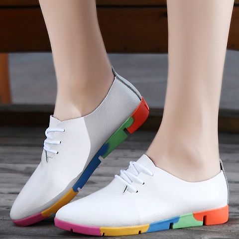 Flat lace-up women's singles flat-heel soft-soled non-slip casual leather shoes Peas shoes plus size