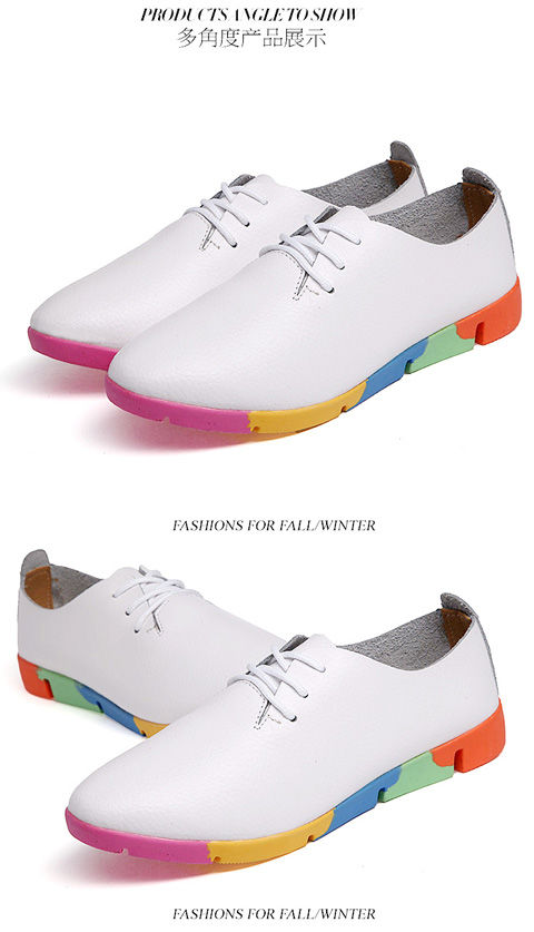 Flat lace-up women's singles flat-heel soft-soled non-slip casual leather shoes Peas shoes plus size