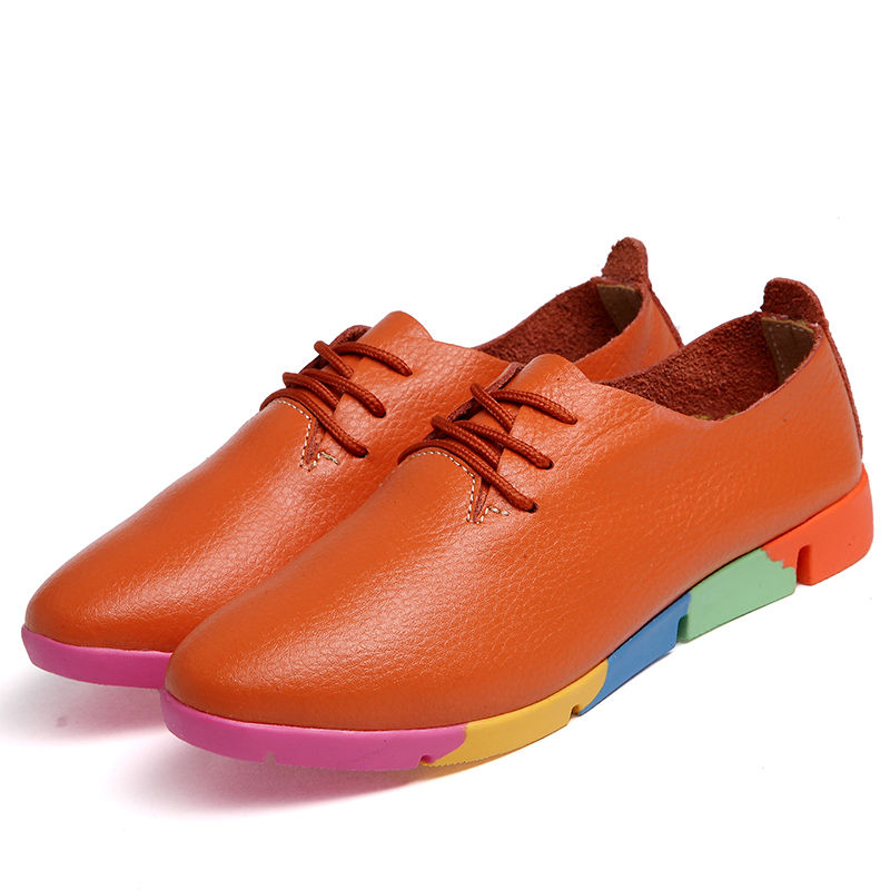 Flat lace-up women's singles flat-heel soft-soled non-slip casual leather shoes Peas shoes plus size