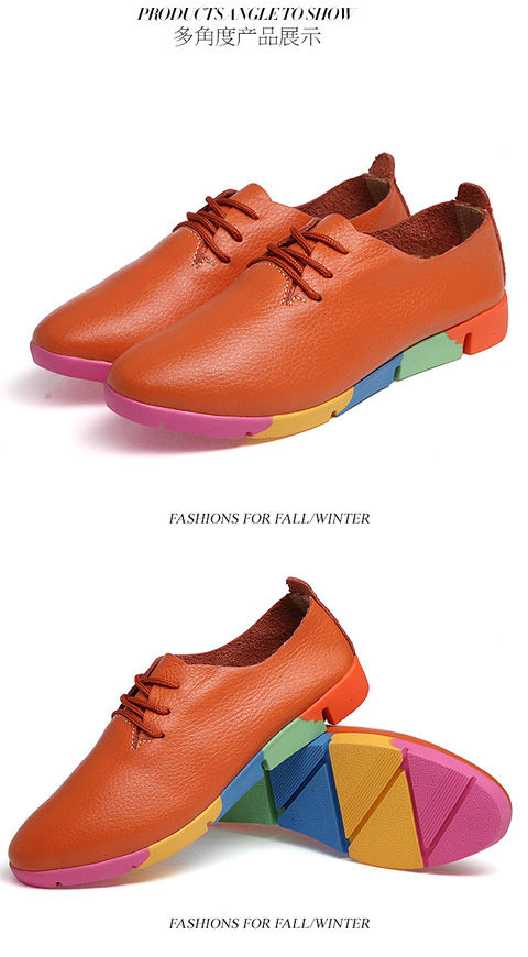 Flat lace-up women's singles flat-heel soft-soled non-slip casual leather shoes Peas shoes plus size
