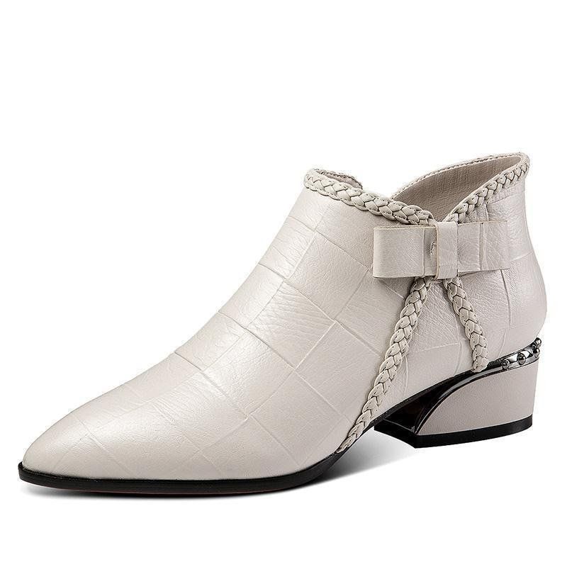 Large size women's shoes pointed flat boots female low heel and bare boots Martin boots