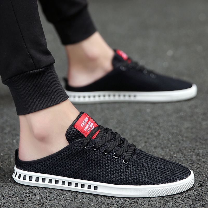 New Men's Half Slippers Korean Style Trendy Mesh Breathable Shoes Men's Casual Shoes