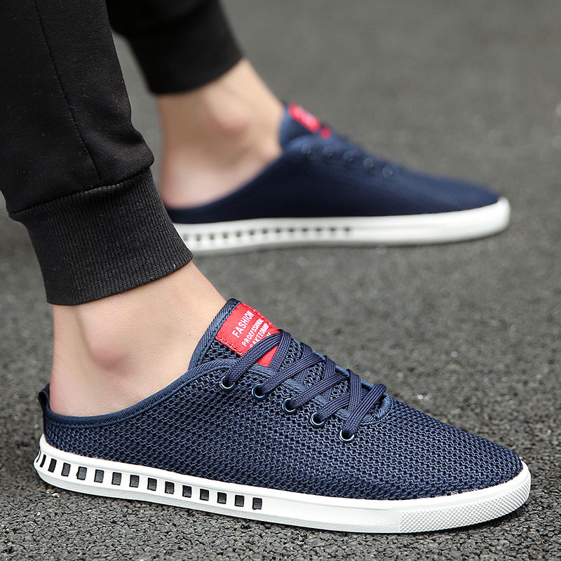 New Men's Half Slippers Korean Style Trendy Mesh Breathable Shoes Men's Casual Shoes