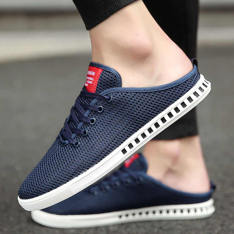New Men's Half Slippers Korean Style Trendy Mesh Breathable Shoes Men's Casual Shoes