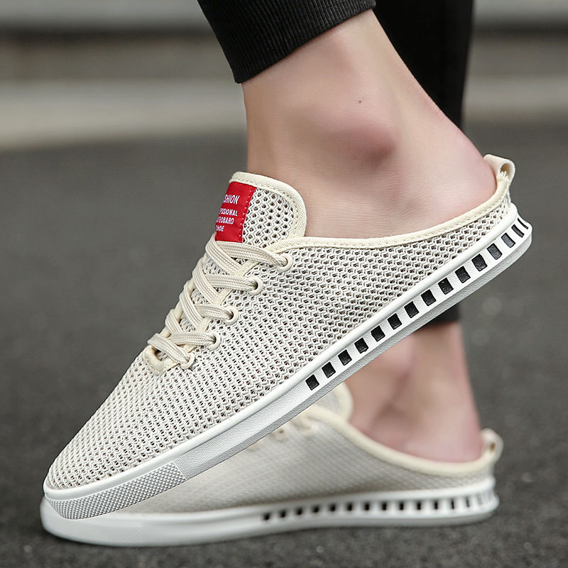 New Men's Half Slippers Korean Style Trendy Mesh Breathable Shoes Men's Casual Shoes