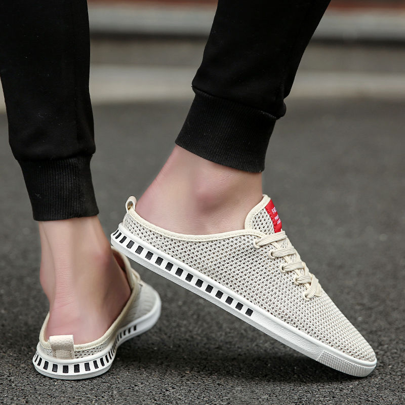 New Men's Half Slippers Korean Style Trendy Mesh Breathable Shoes Men's Casual Shoes