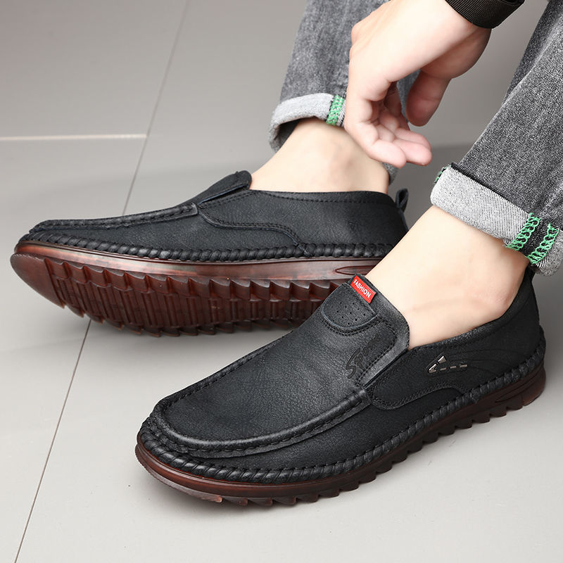 Men's Shoes > Flats > Loafers Leather shoes men's new peas shoes leather breathable soft sole casual men's shoes