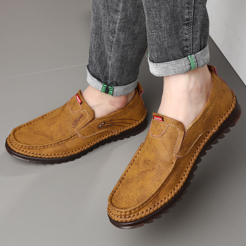 Men's Shoes > Flats > Loafers Leather shoes men's new peas shoes leather breathable soft sole casual men's shoes