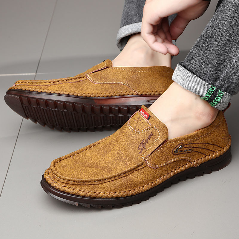 Men's Shoes > Flats > Loafers Leather shoes men's new peas shoes leather breathable soft sole casual men's shoes