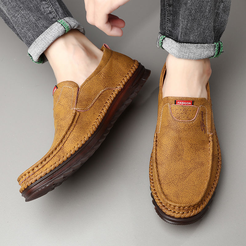 Men's Shoes > Flats > Loafers Leather shoes men's new peas shoes leather breathable soft sole casual men's shoes