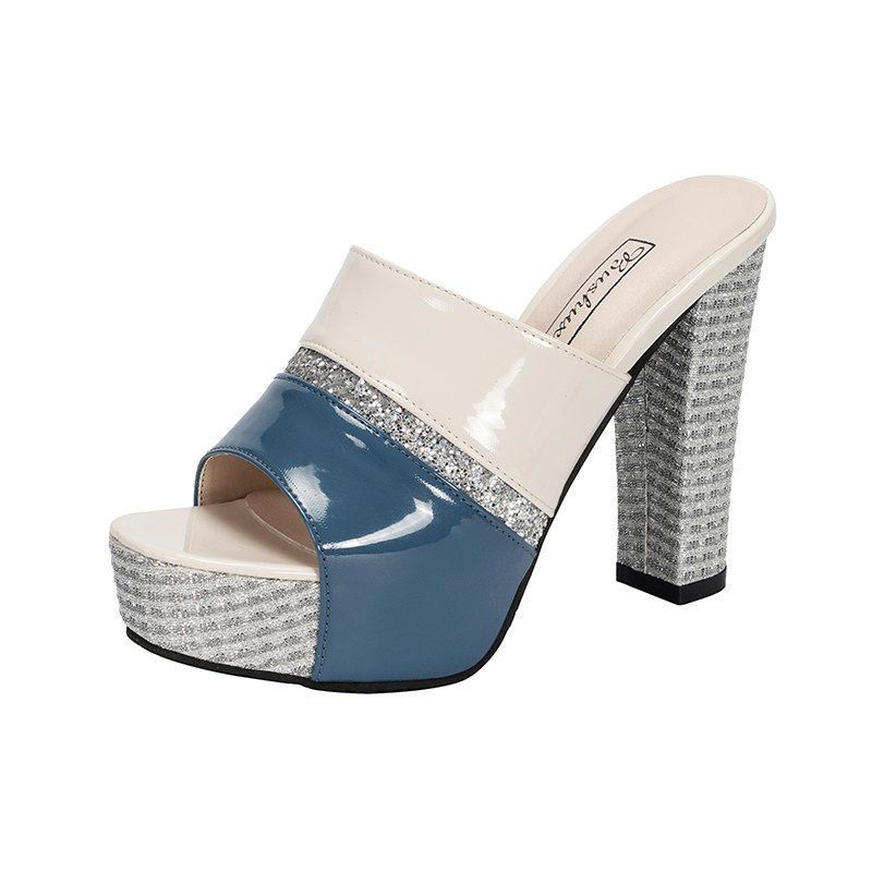 Sandals and slippers, women's sandals, fish mouth, thick heel, thick bottom, color matching flip flo