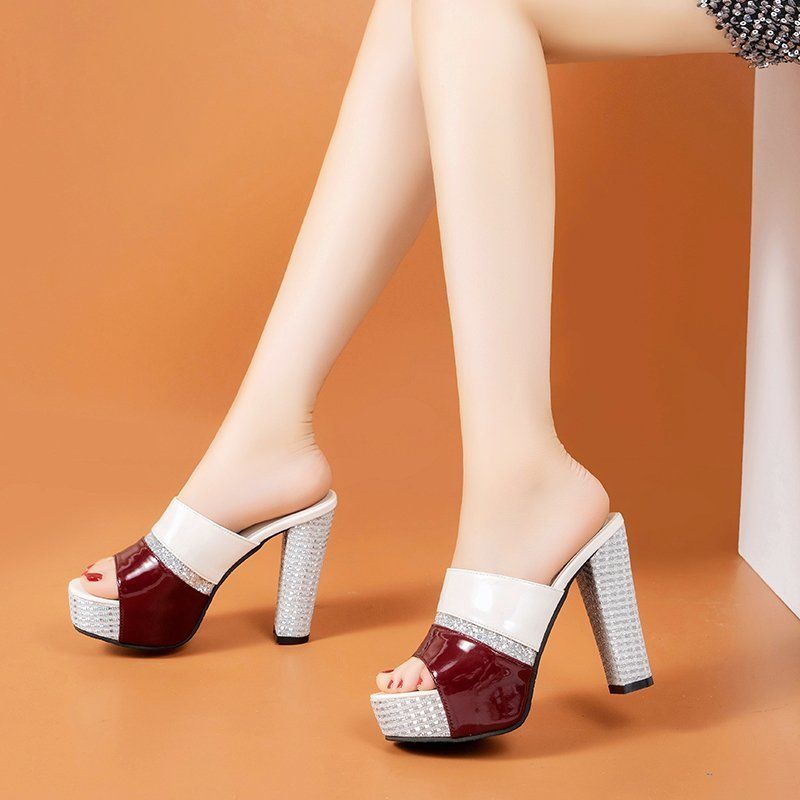 Sandals and slippers, women's sandals, fish mouth, thick heel, thick bottom, color matching flip flo