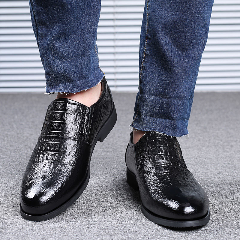 The first layer of cowhide and fish pattern men's Korean casual leather shoes trendy foot shoes