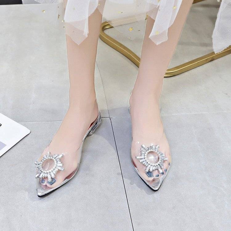 Large size women's shoes summer open toe crystal heel women sandals rhinestone round buckle shoes
