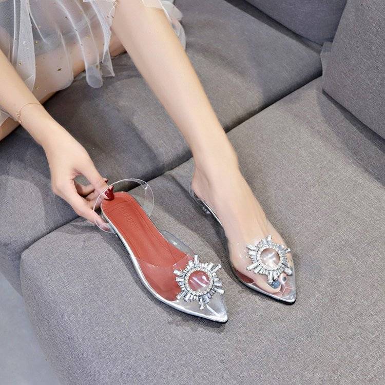 Large size women's shoes summer open toe crystal heel women sandals rhinestone round buckle shoes