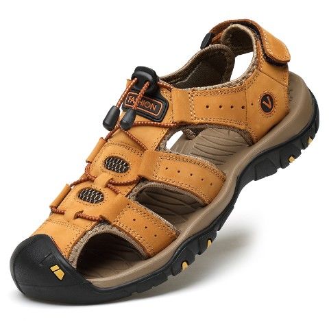 Sandals men's outdoor sports leather toe cap casual shoes slippers breathable men's beach shoes