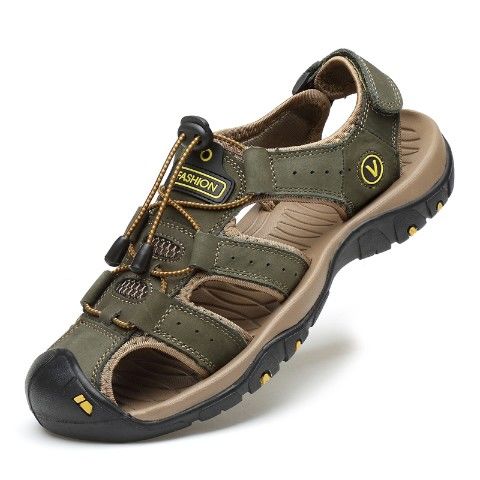 Sandals men's outdoor sports leather toe cap casual shoes slippers breathable men's beach shoes