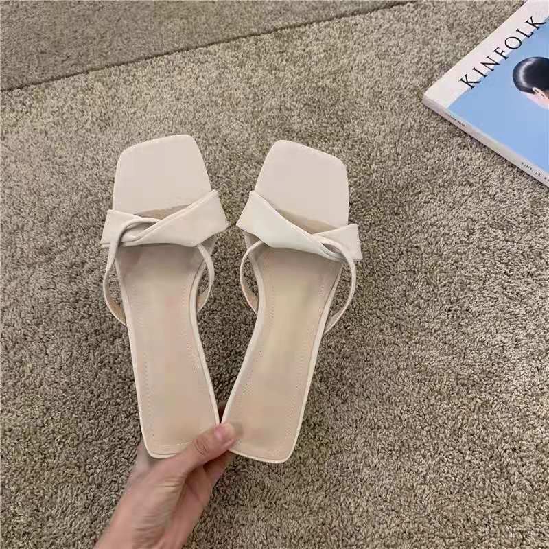 One-word slippers women's outer wear new summer fairy style French low-heel sandals and slippers JLM