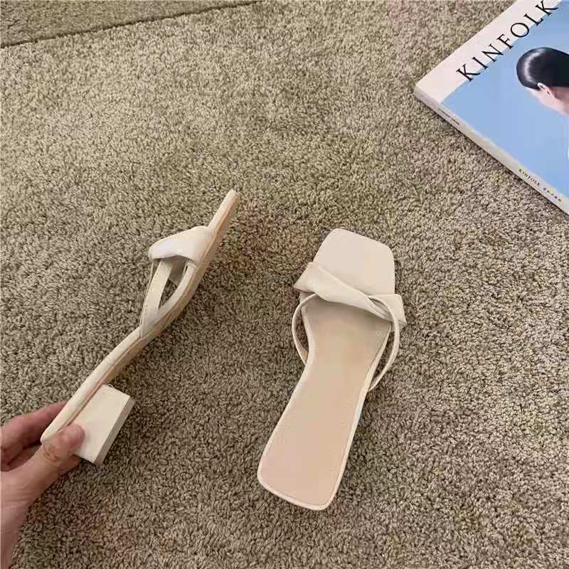 One-word slippers women's outer wear new summer fairy style French low-heel sandals and slippers JLM