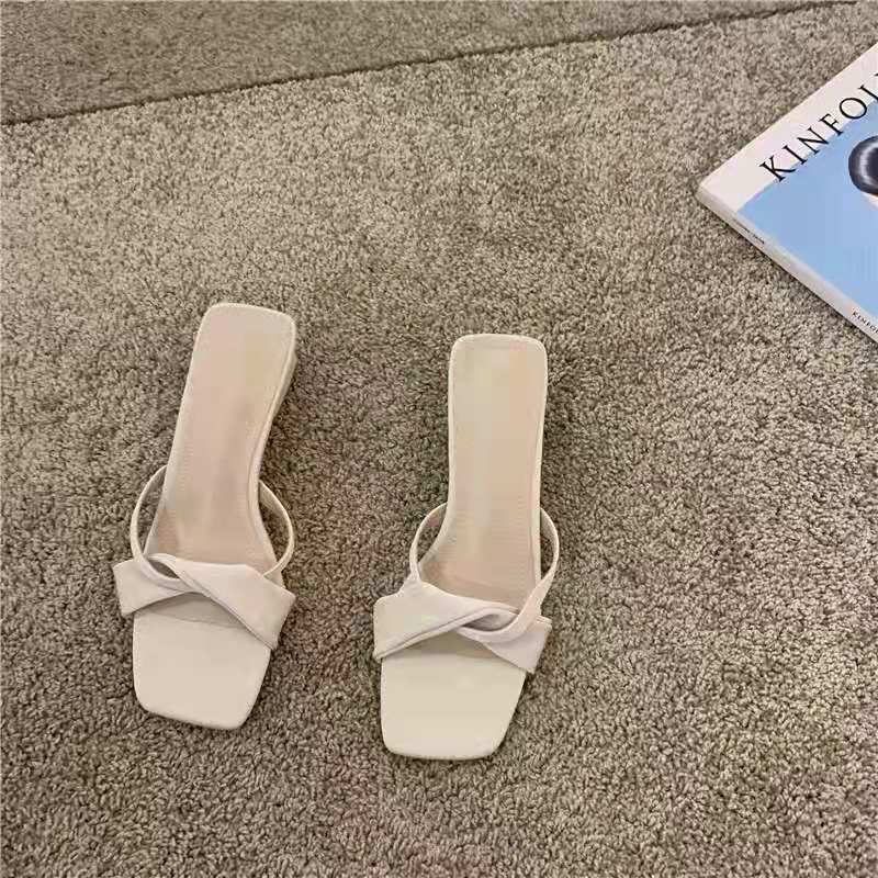 One-word slippers women's outer wear new summer fairy style French low-heel sandals and slippers JLM
