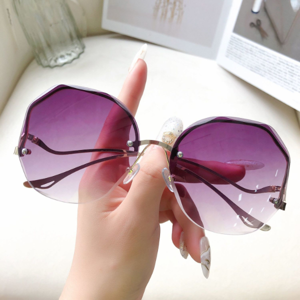 2022 new frameless edge-cut sunglasses women's Korean version of the tide net red round face large frame thin anti-ultraviolet sunglasses