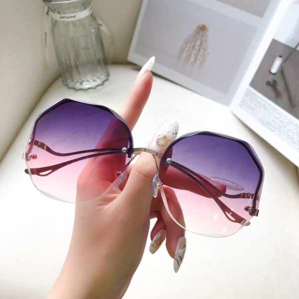 2022 new frameless edge-cut sunglasses women's Korean version of the tide net red round face large frame thin anti-ultraviolet sunglasses