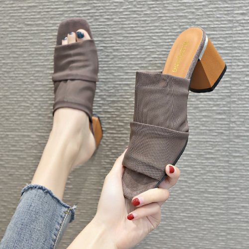 Middle heel new all-match mesh fish mouth women's high heels casual high heels
