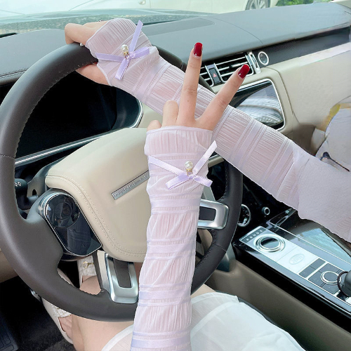 Summer ice silk sleeve sunscreen women's Pearl long outdoor butterfly ice SLEEVE arm sleeve ice sleeve