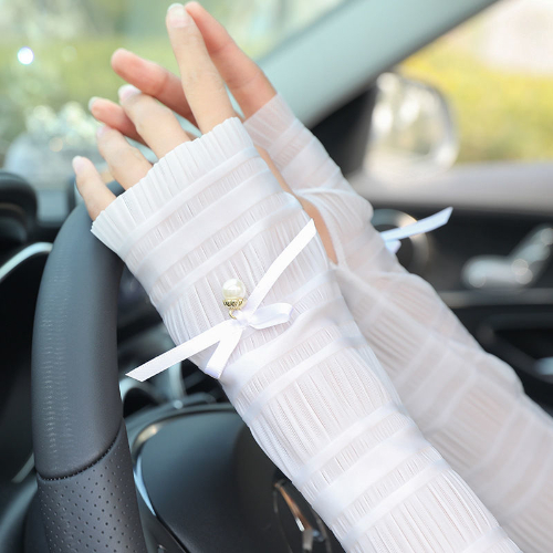 Summer ice silk sleeve sunscreen women's Pearl long outdoor butterfly ice SLEEVE arm sleeve ice sleeve
