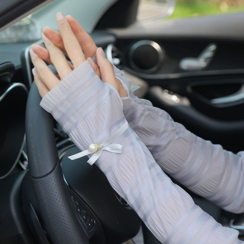 Summer ice silk sleeve sunscreen women's Pearl long outdoor butterfly ice SLEEVE arm sleeve ice sleeve
