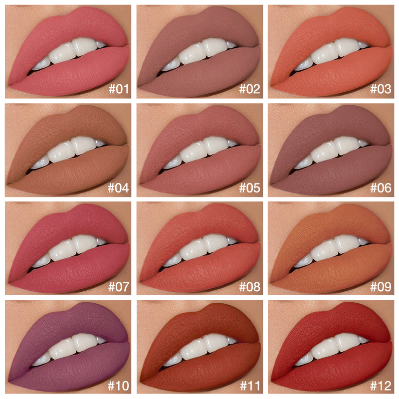 Lipstick Matte Lip Gloss Cosmetic  Lip Glaze Long Lasting Lip Tint Waterproof 12 Color Lips Makeup