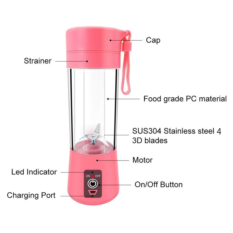 380ml Portable Juicer Electric USB Rechargeable Smoothie Blender Machine Mixer Mini Juice Cup