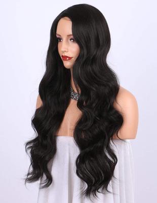 Western style fashion Ms Big wave black Middle score Long curly hair Chemical fiber wig