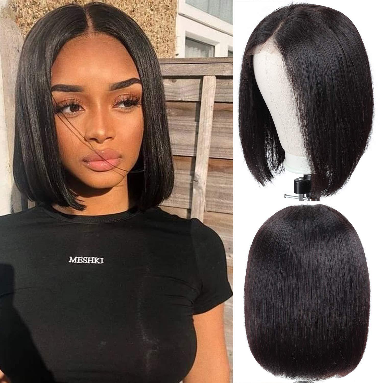 13*4 Frontal lace wig human hair weave 10 inch nature black color