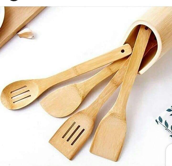 4 Pieces Kitchen Bamboo Wooden Cooking Sticks Plus Free Holder