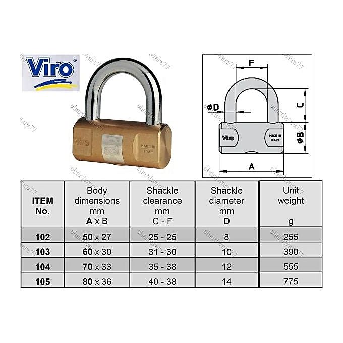 Viro 105 Cylindrical Brass Padlock 80mm Made in Italy