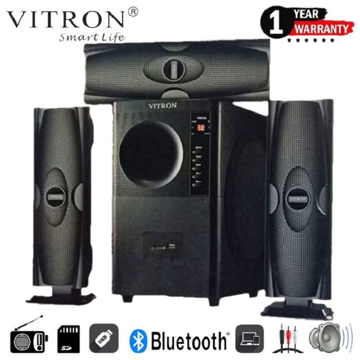 Vitron 3.1CH Multimedia X-Bass Speaker System Home Theatre System AC/DC Subwoofer Bluetooth Woofer USB/SD/FM Home Audio System with Remote Control V635 Black 10000w v635