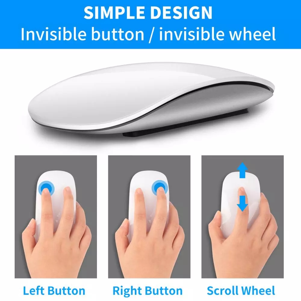 Touch Magic Wireless Bluetooth Mouse Travel Ultra-Thin Portable Compatible PC MAC Laptop Tablet