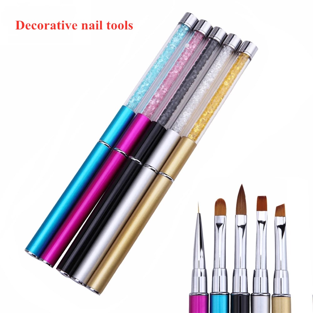 Nail Art Rhinestone Acrylic Handle Nails UV Gel Painting Brush Lines Liner Drawing Pen Manicure Tool